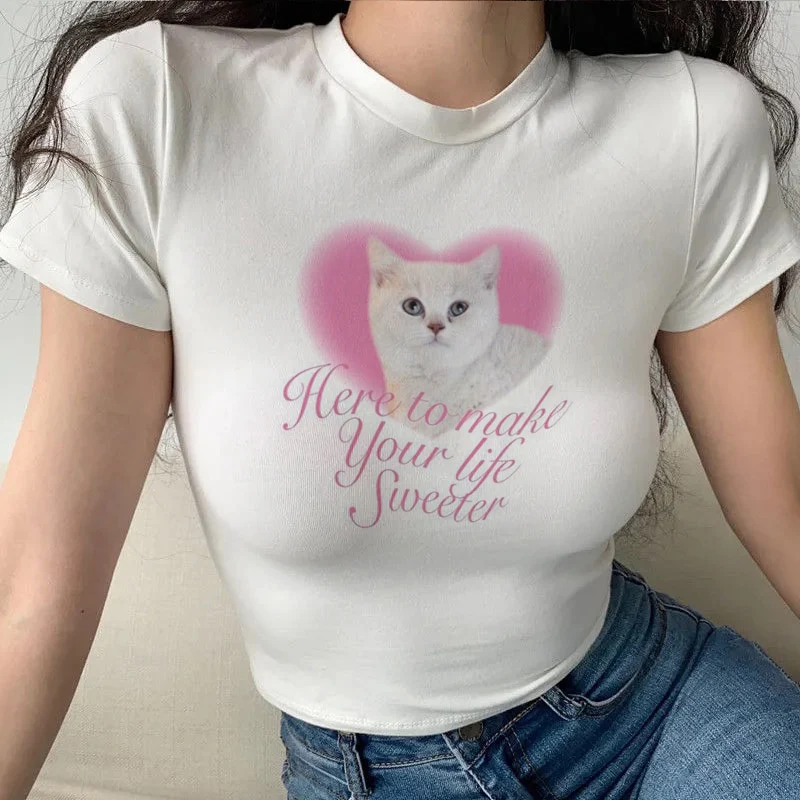 Lovely Cute Cat Aesthetic Crop Top - Image 4