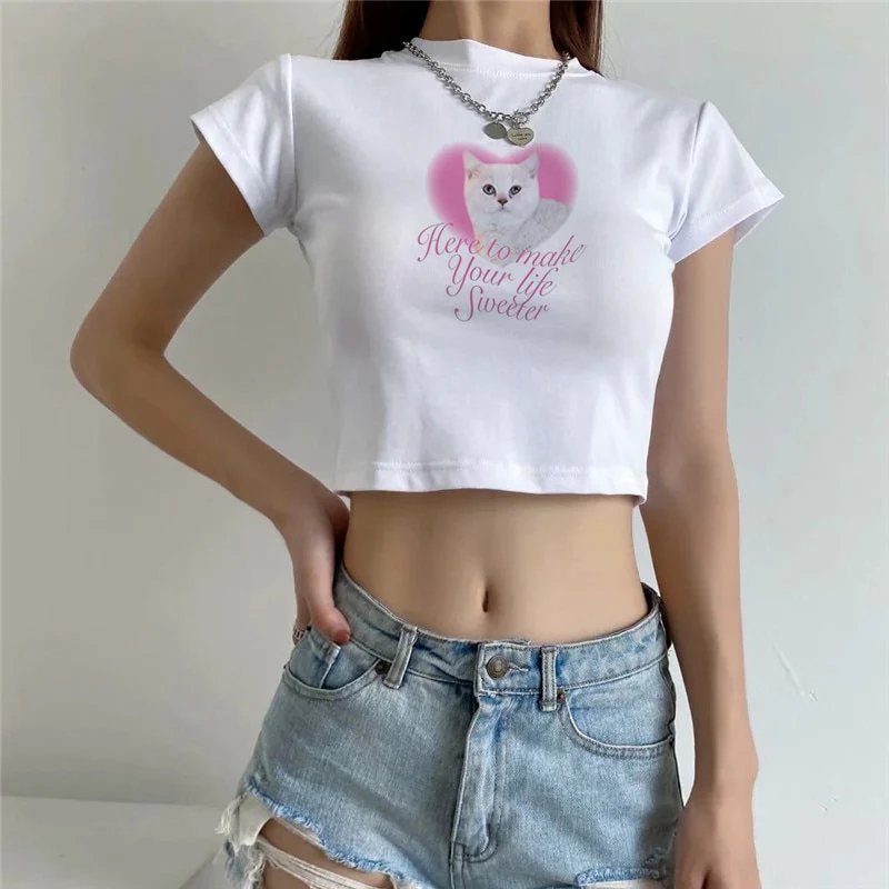 Lovely Cute Cat Aesthetic Crop Top - Image 5