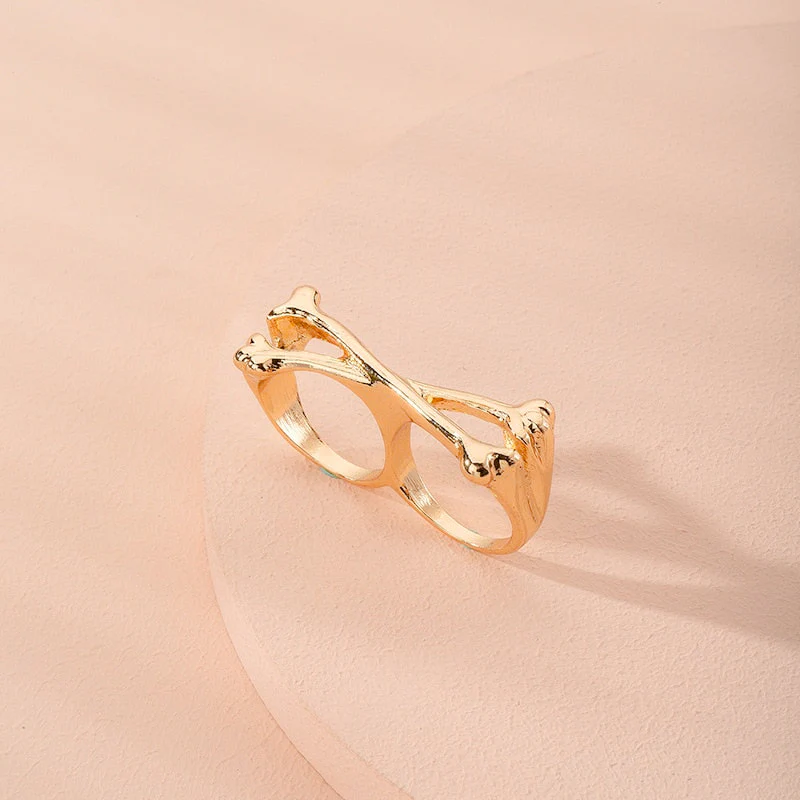 Double Punk Bones Ring Gold Color