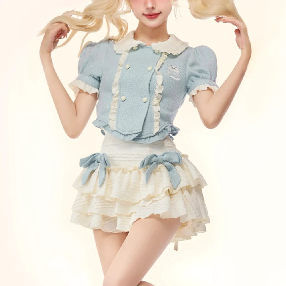 Baby Blue Dollette Skirt Matching Set