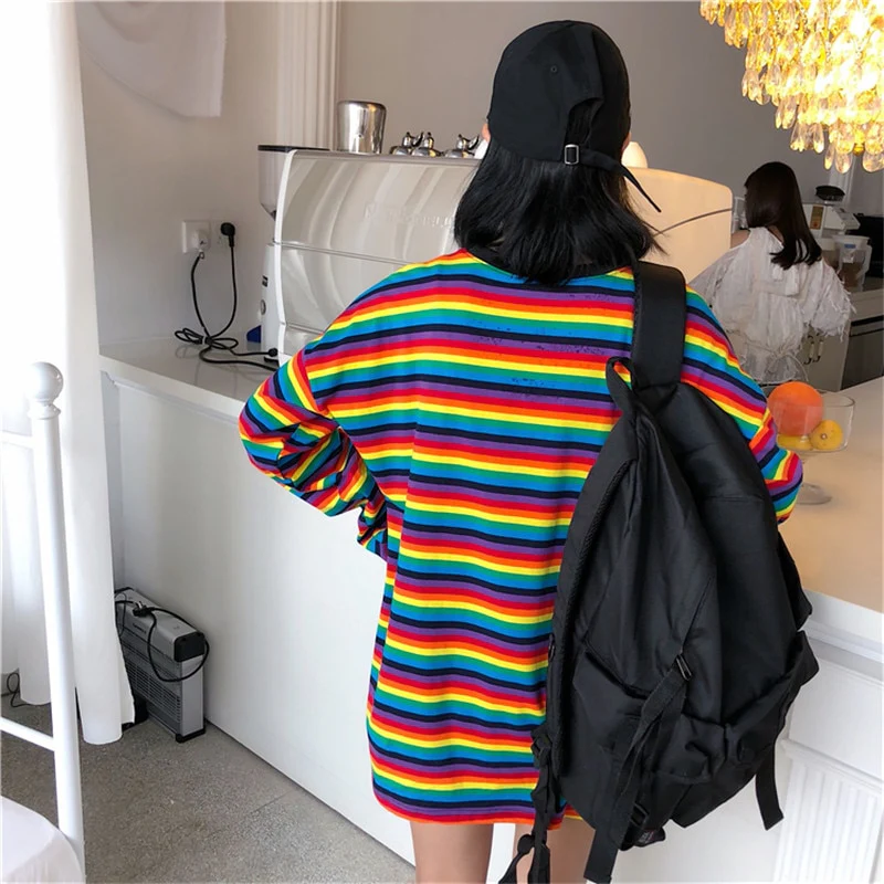 Bright Rainbow Striped Long Sleeves T Shirt - Image 6