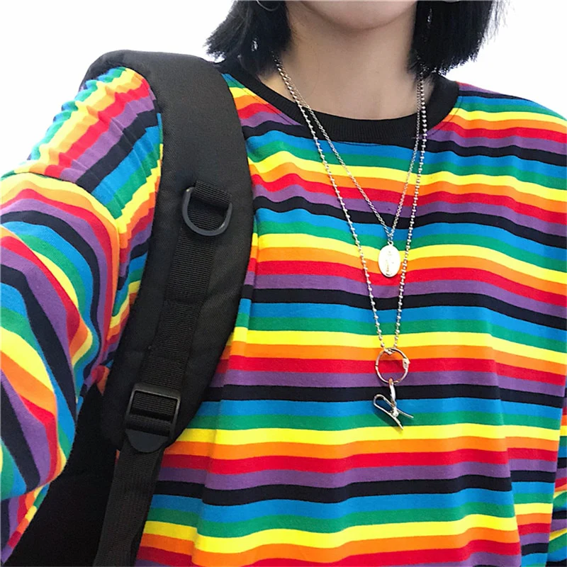 Bright Rainbow Striped Long Sleeves T Shirt - Image 8