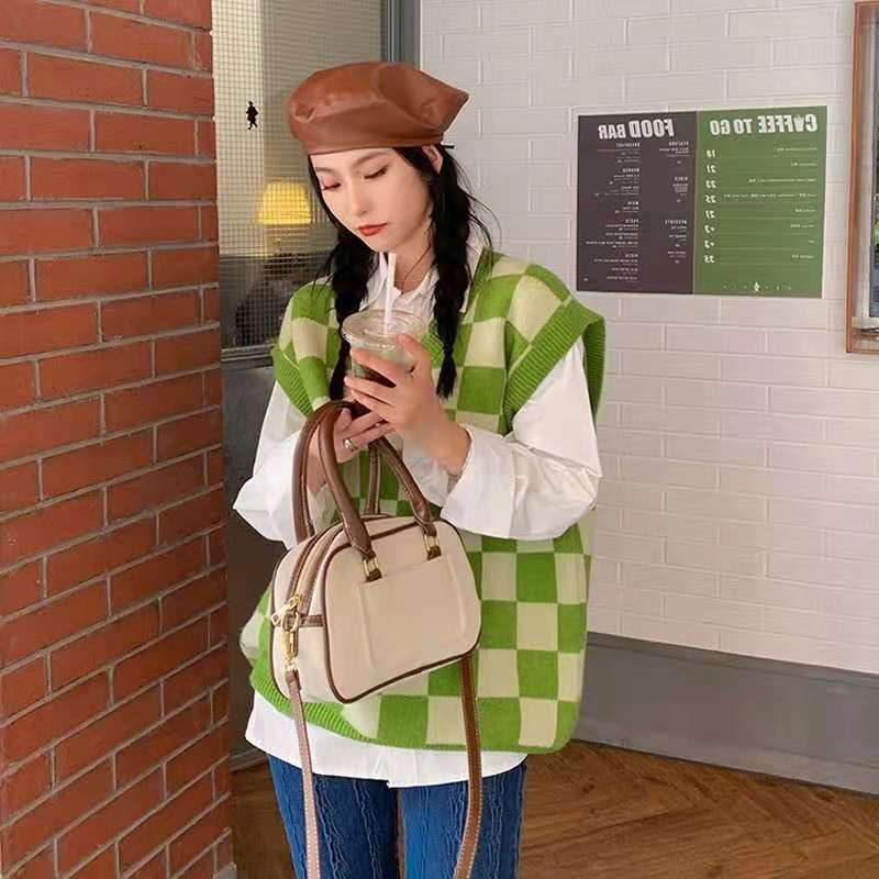 Checkerboard Knitted Sweater Green - Image 6