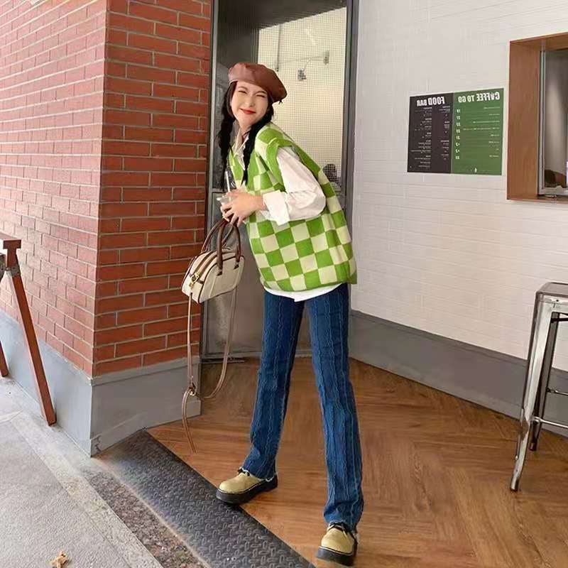 Checkerboard Knitted Sweater Green - Image 8