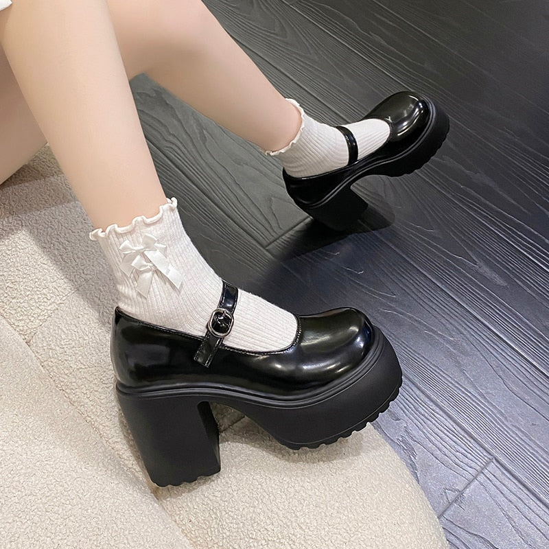 Chunky Heel Mary Janes Platform Shoes Black - Image 3