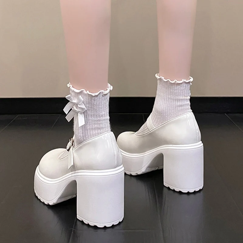 Coquette Mary Janes Platform Shoes White - Image 3