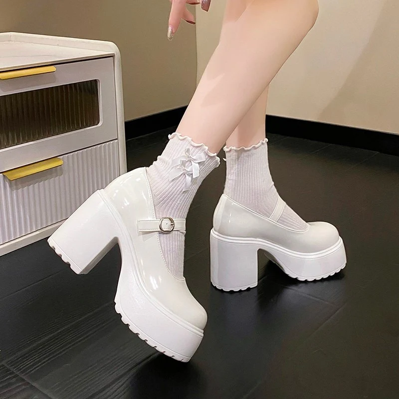 Coquette Mary Janes Platform Shoes White - Image 6