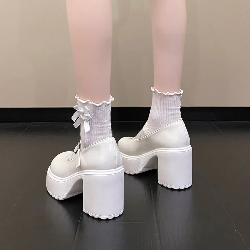 Coquette Mary Janes Platform Shoes White - Image 7