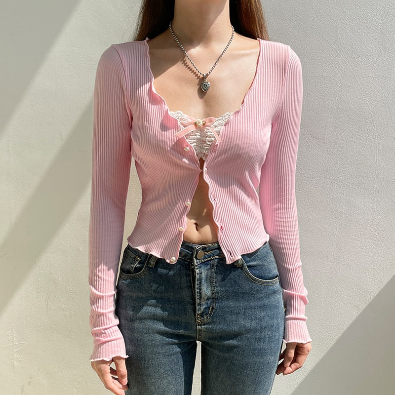 Coquette Aesthetic Cardigan Lace Top - Image 12