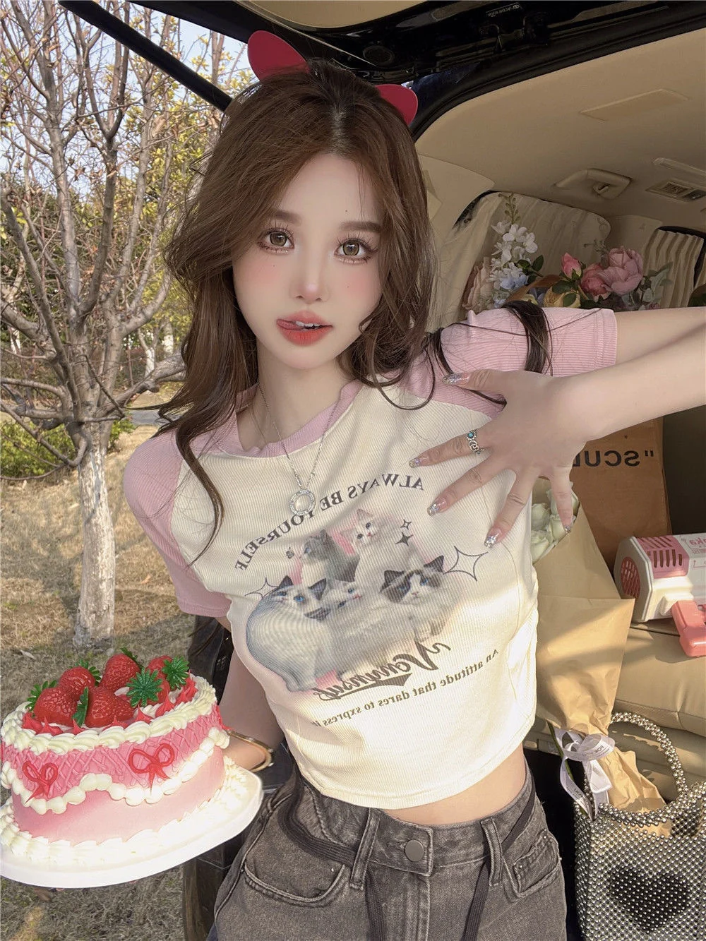 Cute Cat Baseball T-Shirt - Image 15