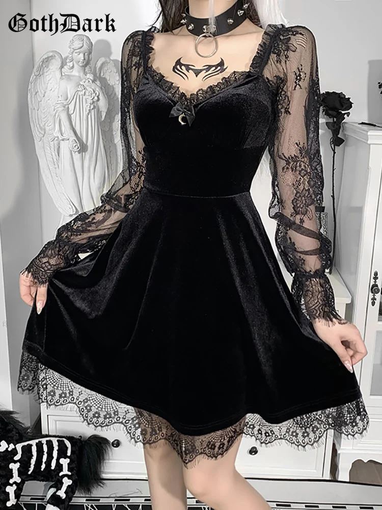 Dark Goth  Velours Vampire A-Line Dress - Image 4