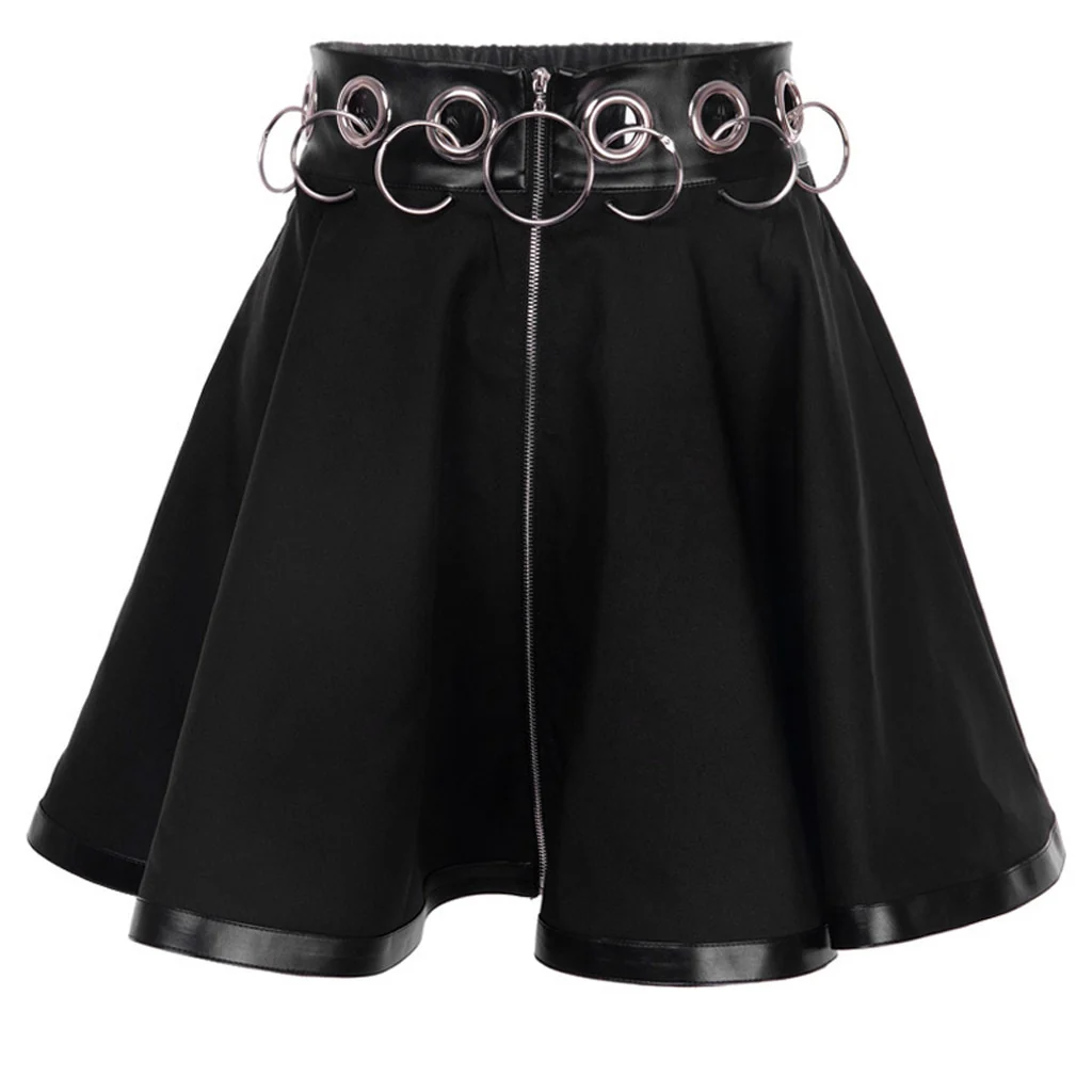 Dark Goth Zipper Rings A-Line Skirt - Image 4