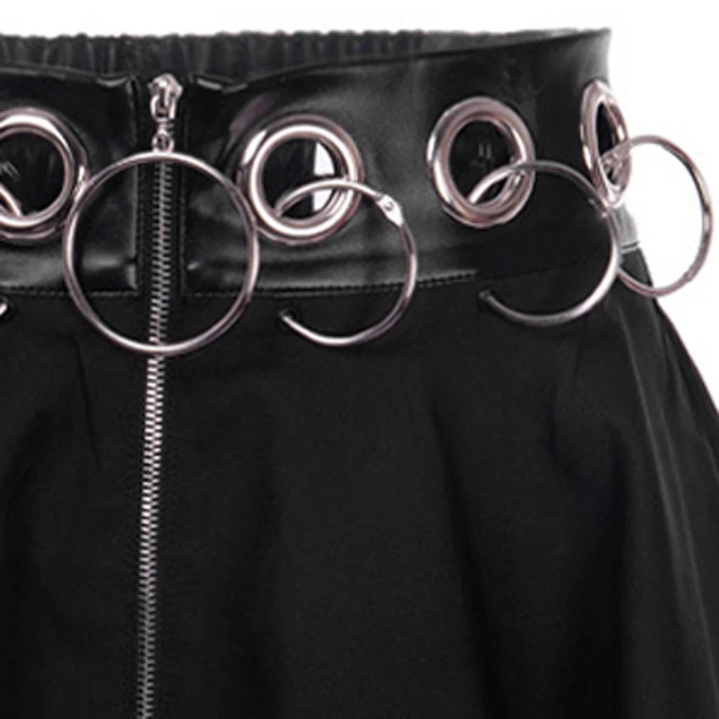 Dark Goth Zipper Rings A-Line Skirt - Image 6