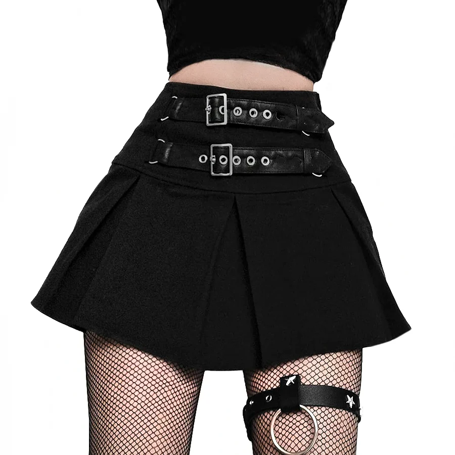 Dark Grunge Pleated Mini Skirt 2 Straps - Image 2