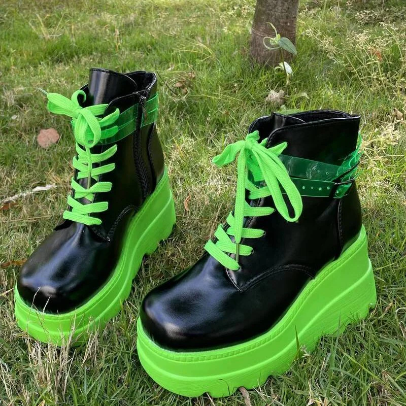 Darkwave Cyber Punk Rave Neon Green Platform Shoes - Image 8