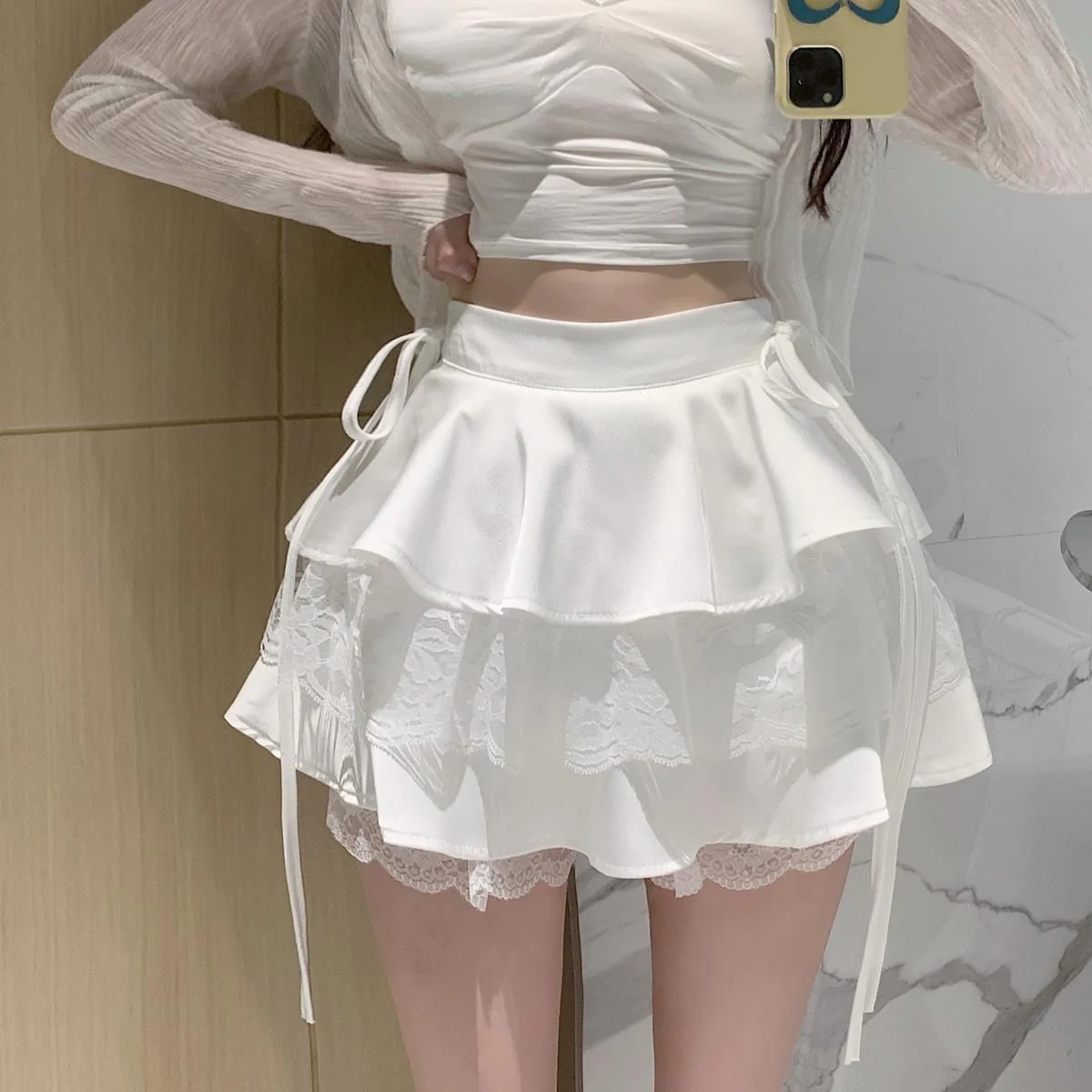 Dollette Ruffle Double Layer Mini Skirt White - Image 6