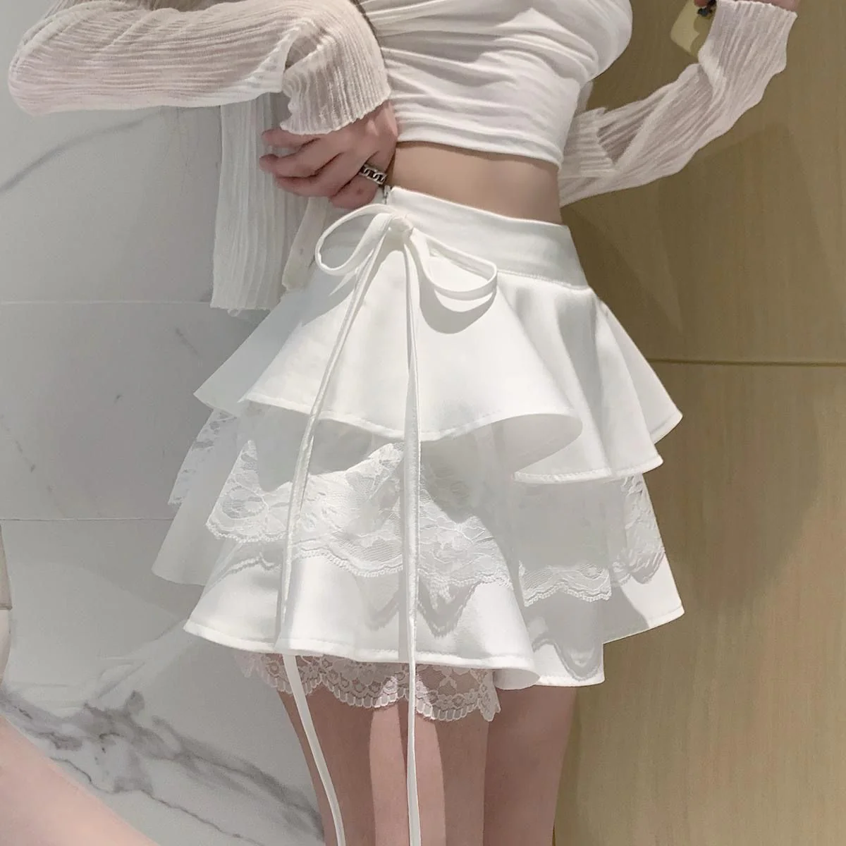 Dollette Ruffle Double Layer Mini Skirt White - Image 7