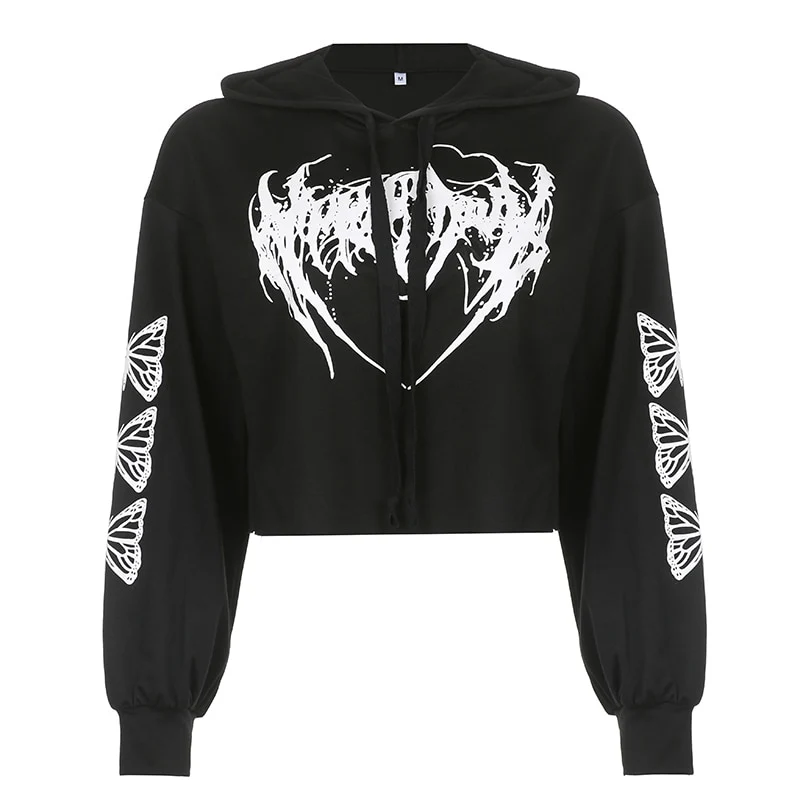E-Girl Hardcore Print Gothic Crop Hoodie - Image 8