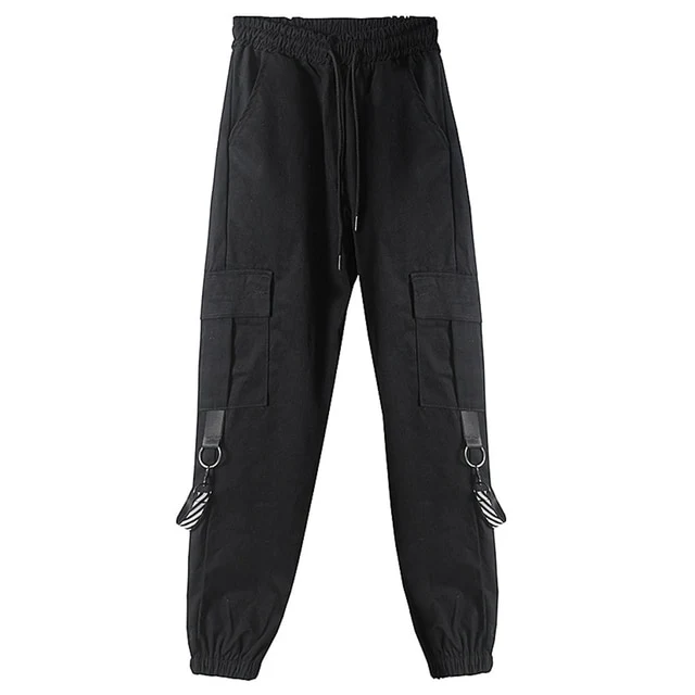 Egirl Gothic Black Straps Cargo Pants - Image 2