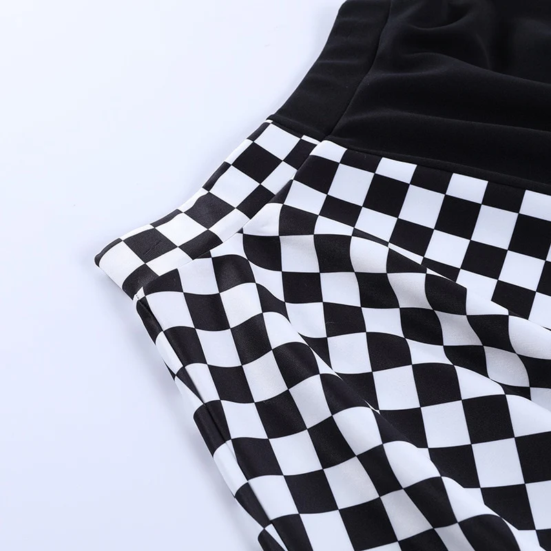 Checker Patchwork Skirt - Black and White - Image 7