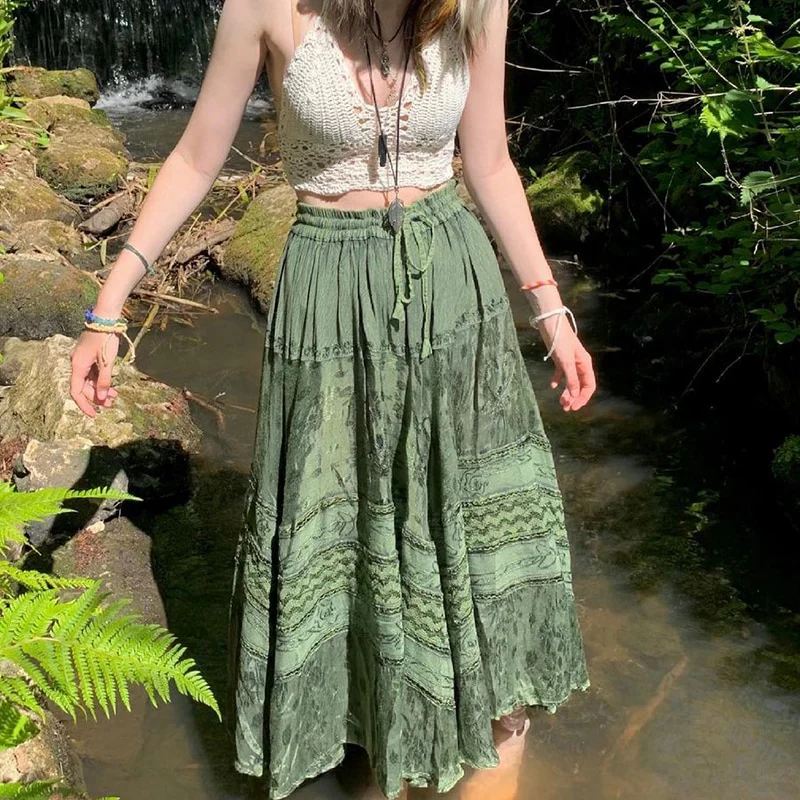 Fairy Grunge Fairycore Green Long Skirt - Image 6