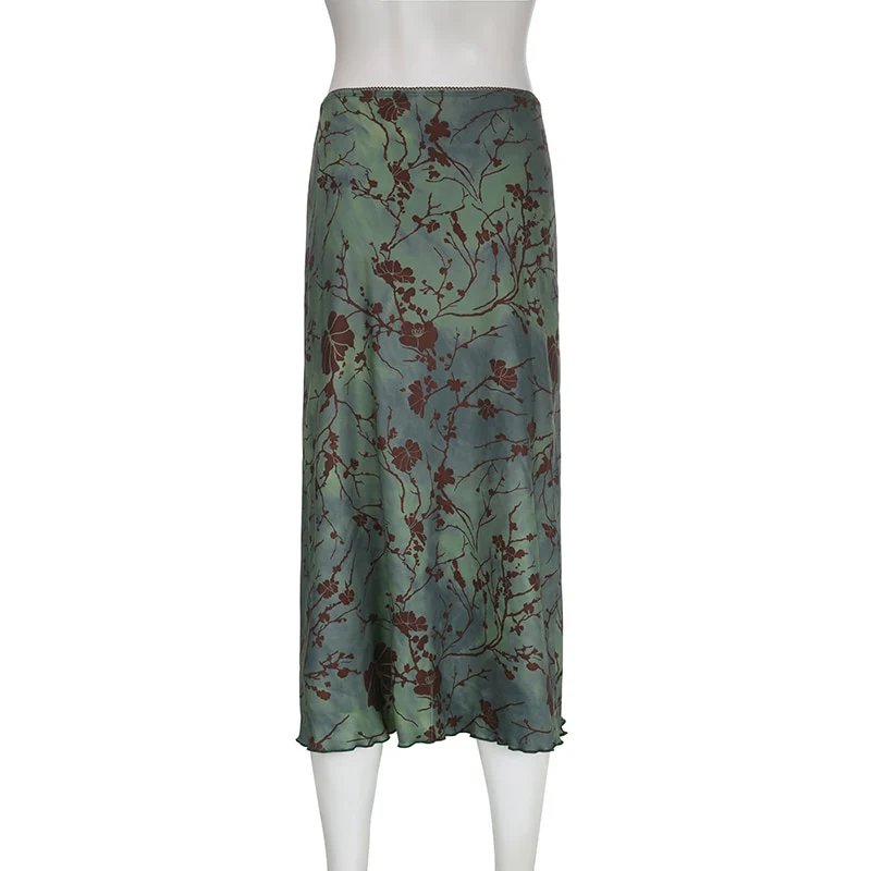 Fairy Grunge Green Floral Midi Skirt - Image 12