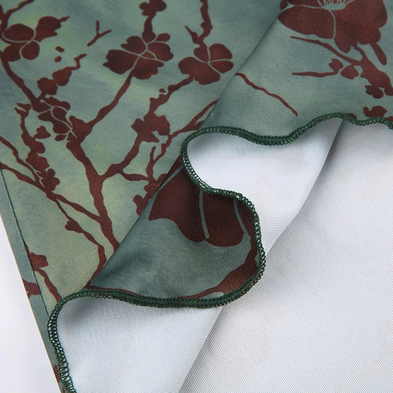Fairy Grunge Green Floral Midi Skirt - Image 4