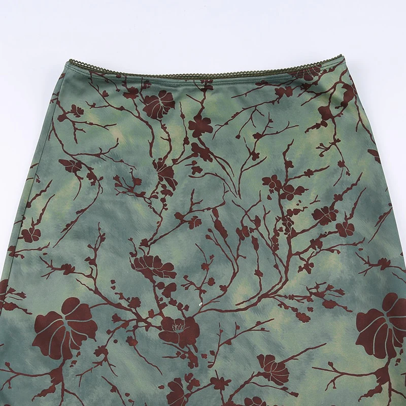 Fairy Grunge Green Floral Midi Skirt - Image 5