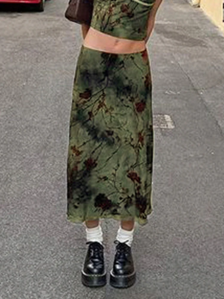 Fairy Grunge Green Floral Midi Skirt - Image 7