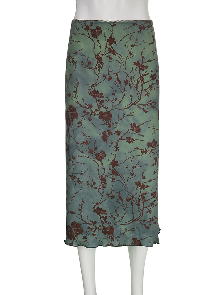 Fairy Grunge Green Floral Midi Skirt - Image 8