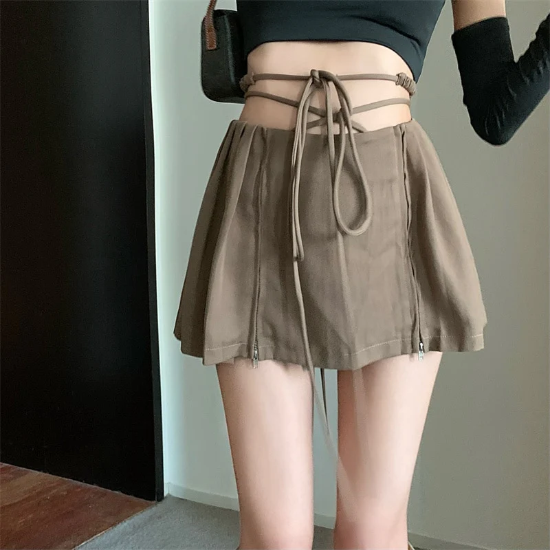 Fairy Grunge Lace-up Double Zipper Mini Skirt - Image 11