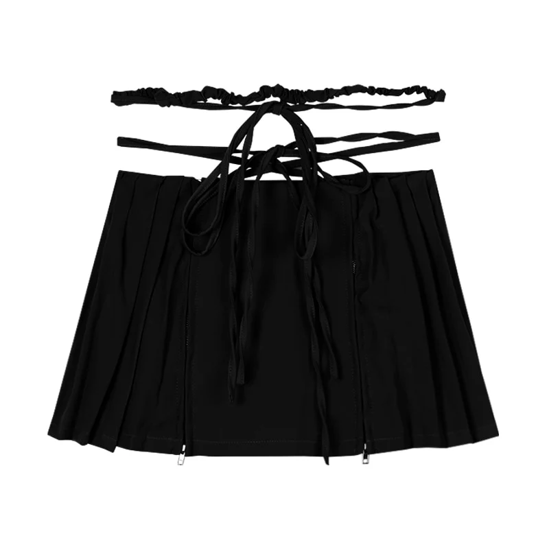 Fairy Grunge Lace-up Double Zipper Mini Skirt - Image 2