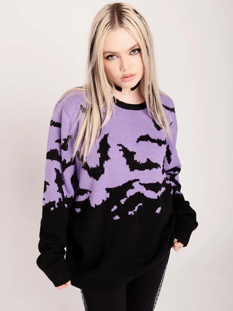 Gothic Bat Pattern Sweater - Image 11