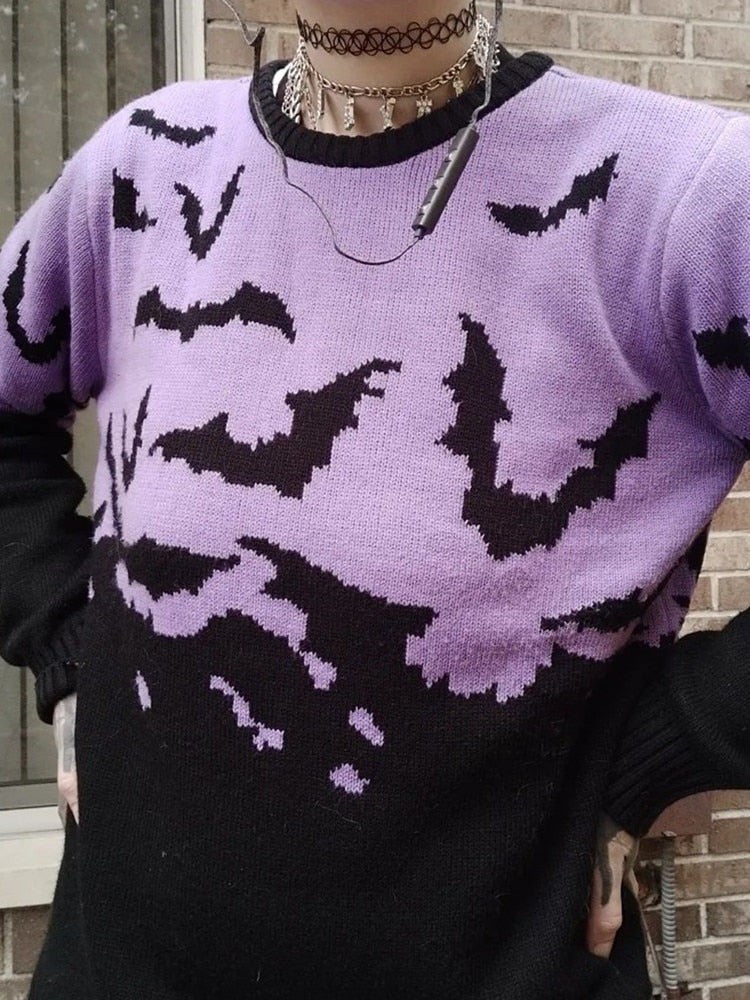 Gothic Bat Pattern Sweater - Image 12