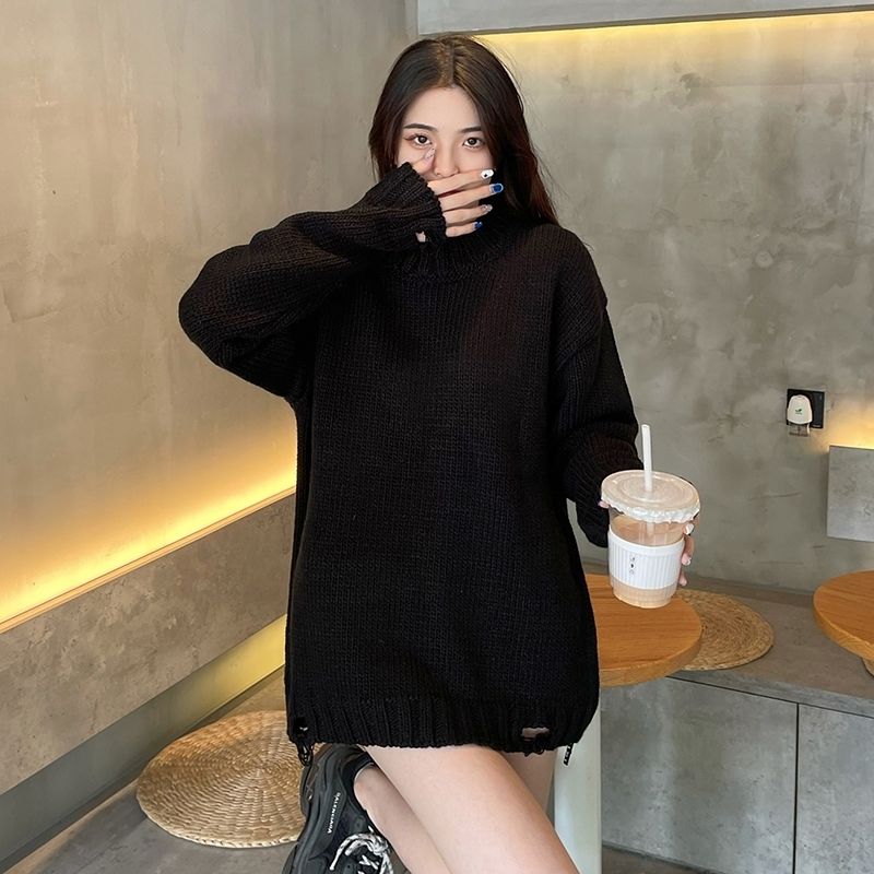 Gothic Skull Print Black Knitted Sweater - Image 9