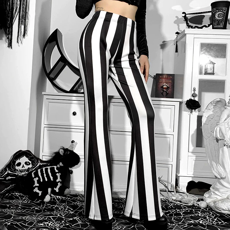 Gothic Striped High Waist Flare Pants - Image 4