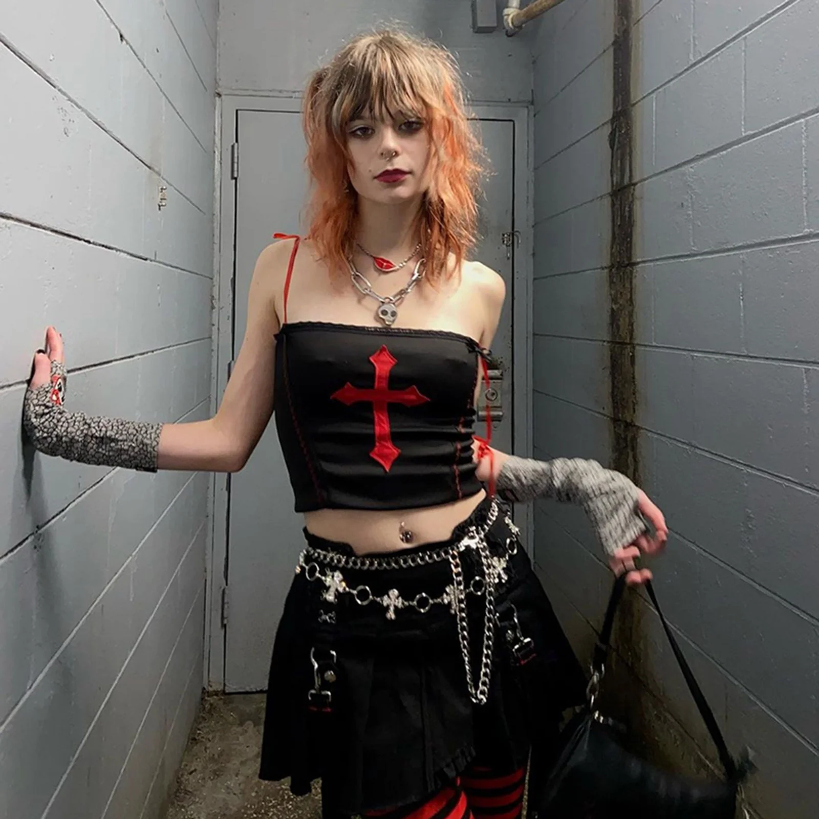 Gothic Vampire Cross Crop Top - Image 22