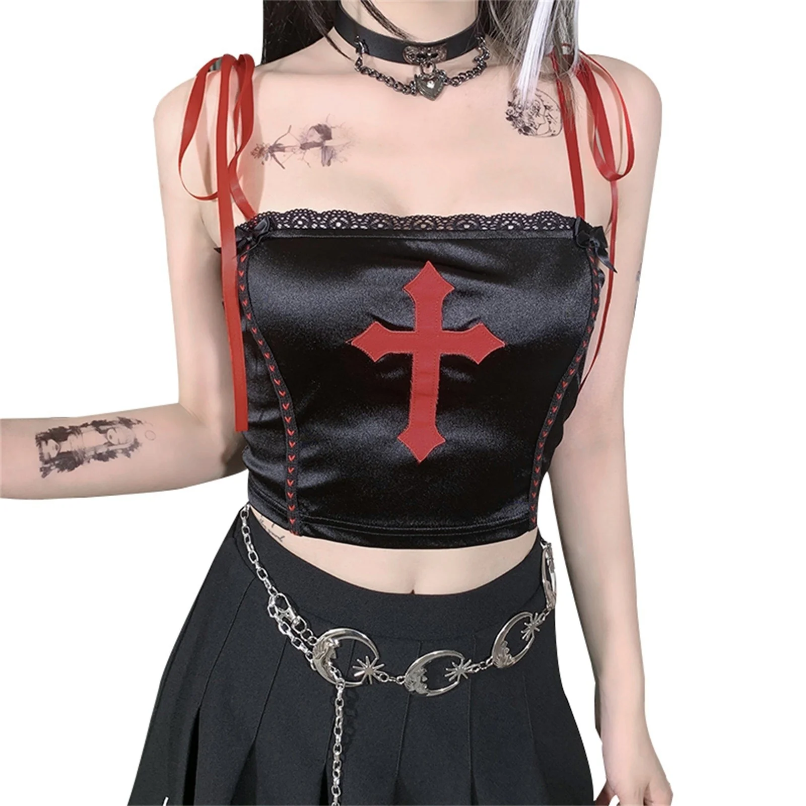 Gothic Vampire Cross Crop Top - Image 3