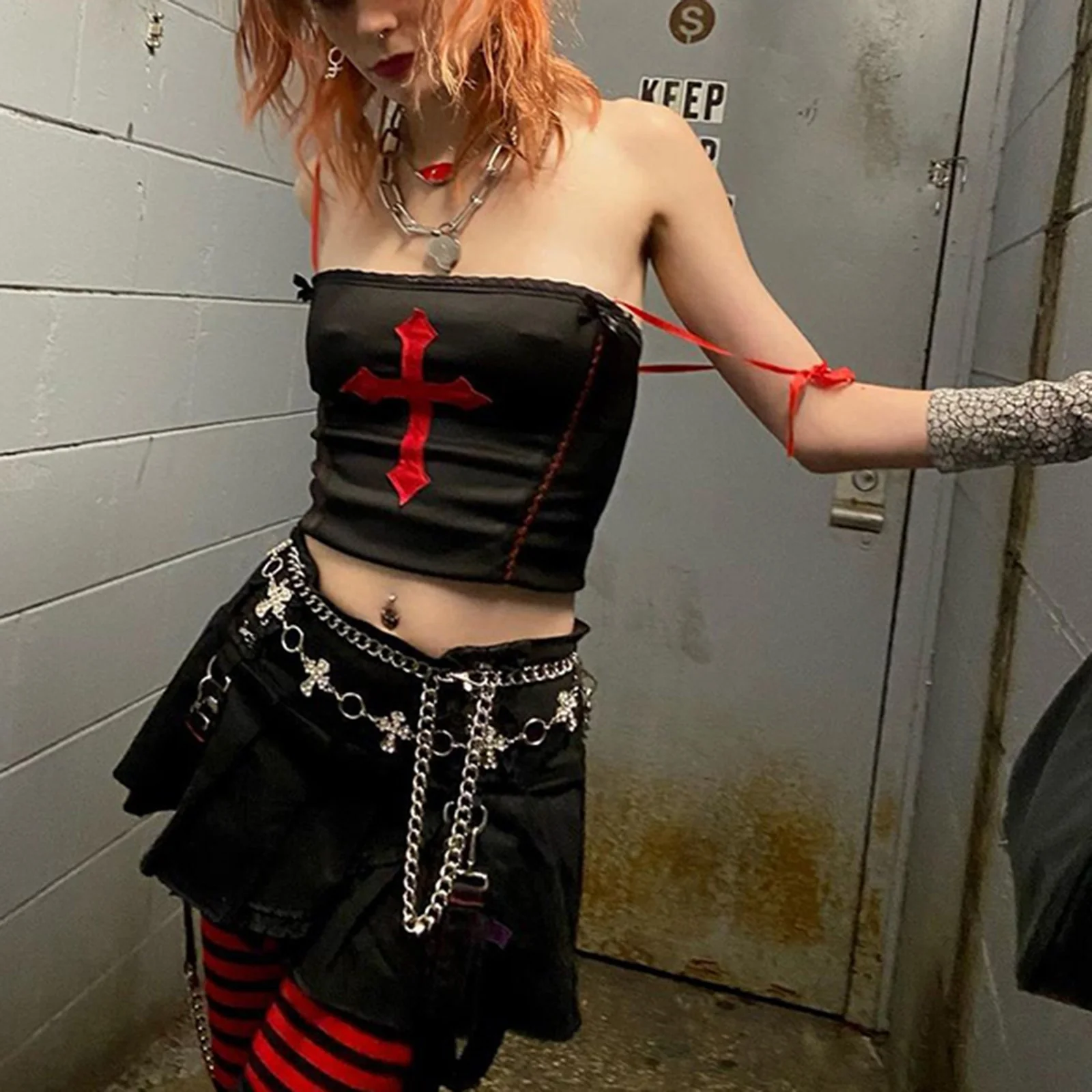 Gothic Vampire Cross Crop Top - Image 4