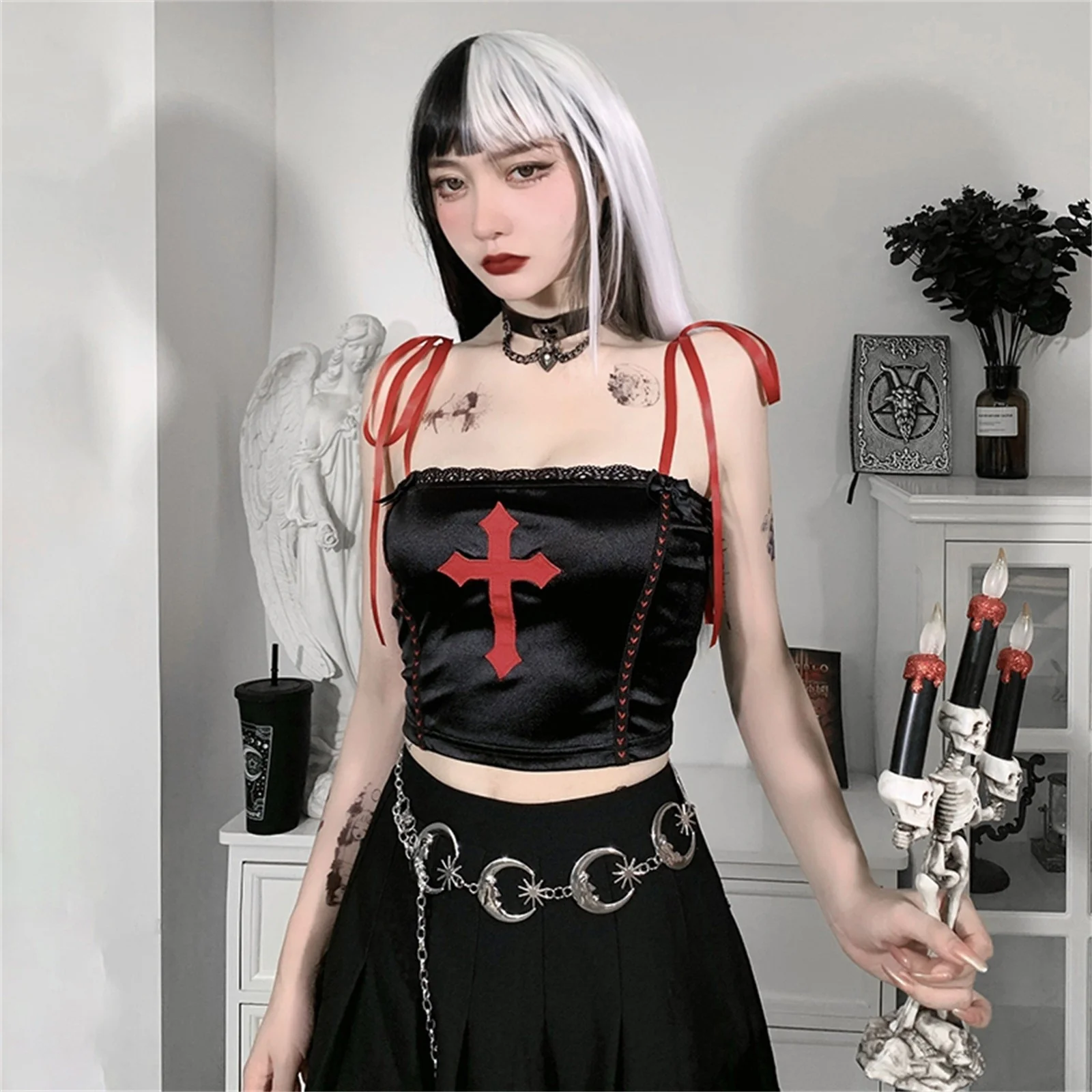 Gothic Vampire Cross Crop Top - Image 8