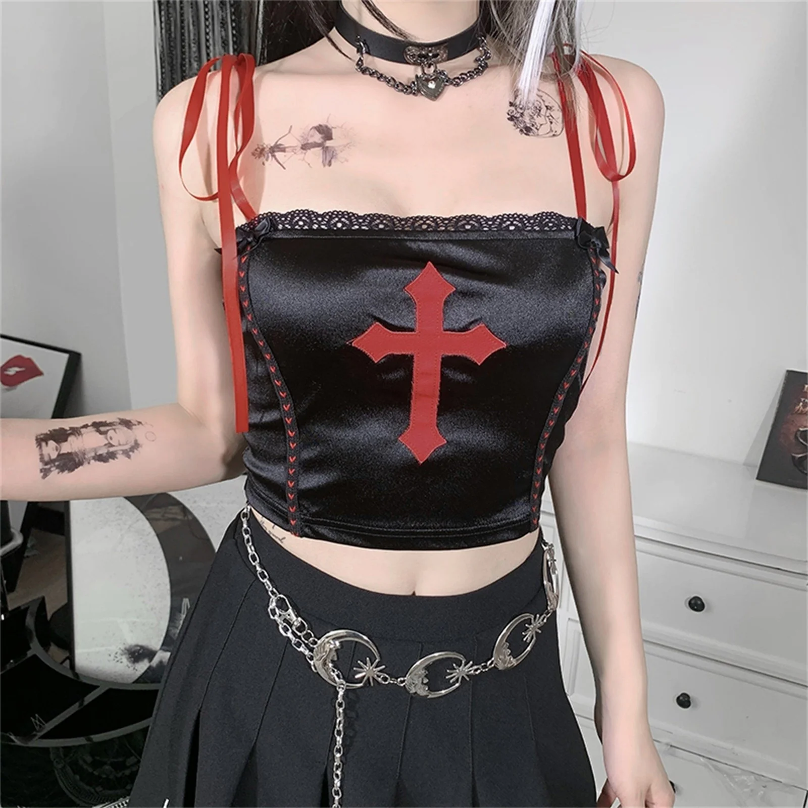 Gothic Vampire Cross Crop Top - Image 9