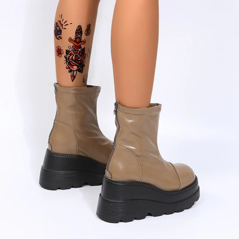 Grunge Platform Ankle Boots Light Brown - Image 4