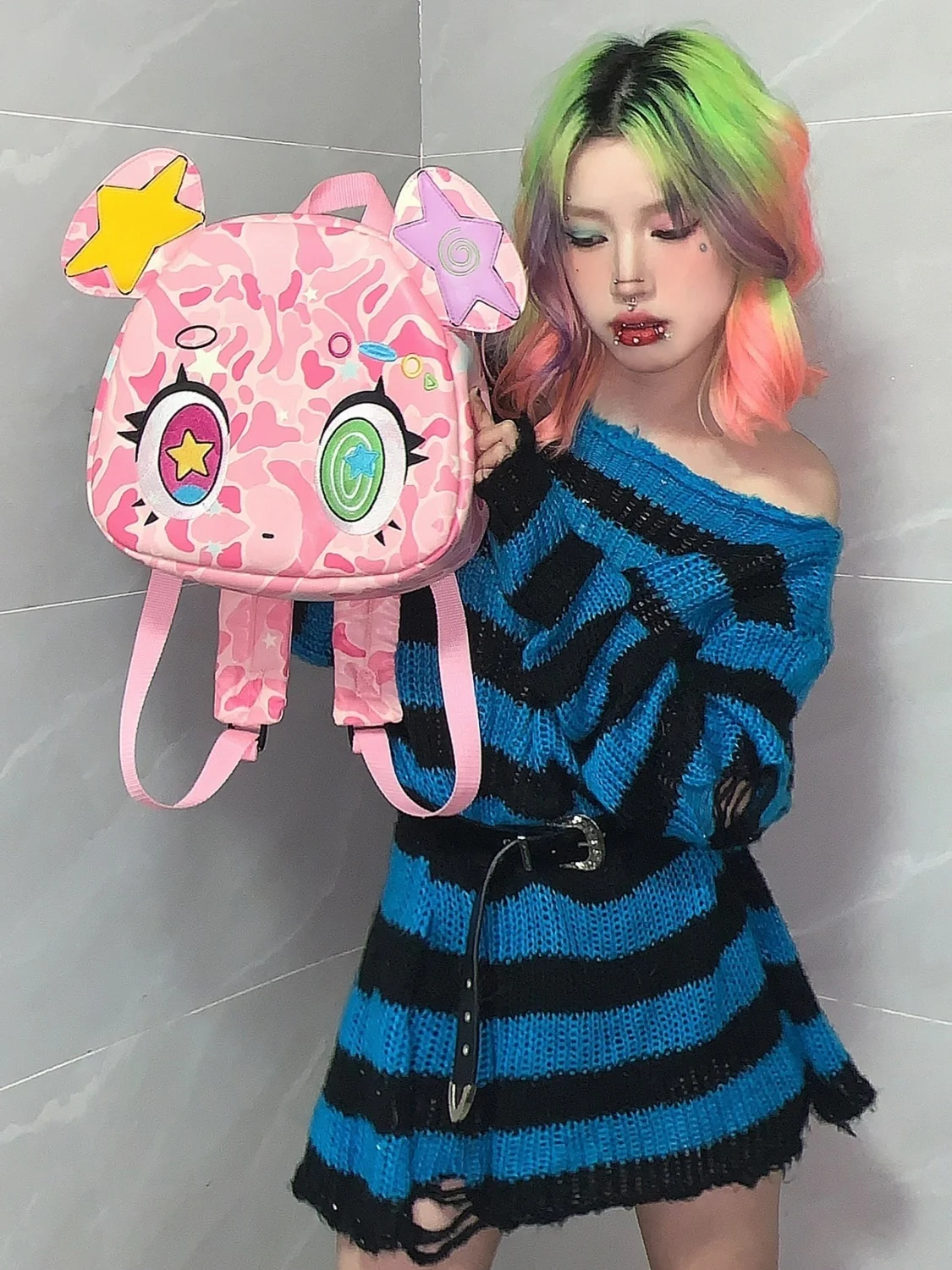 Harajuku Pink Bear Backpack - Image 14