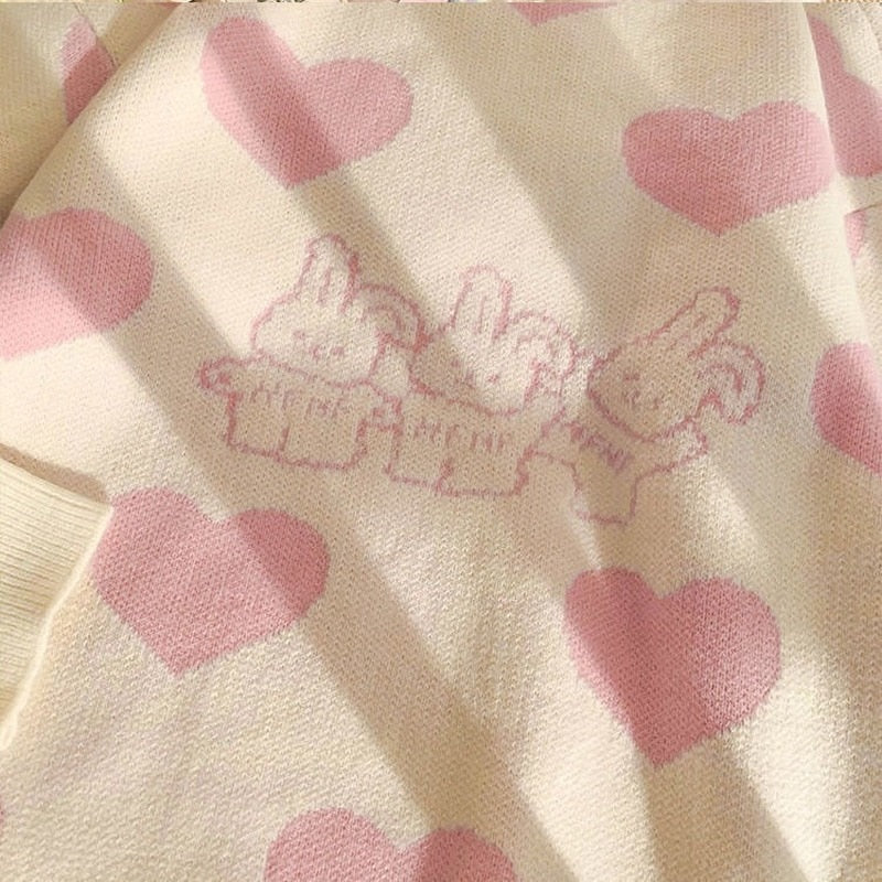 Kawaii Aesthetic Pink Bunny Hearts Sweater - Image 3