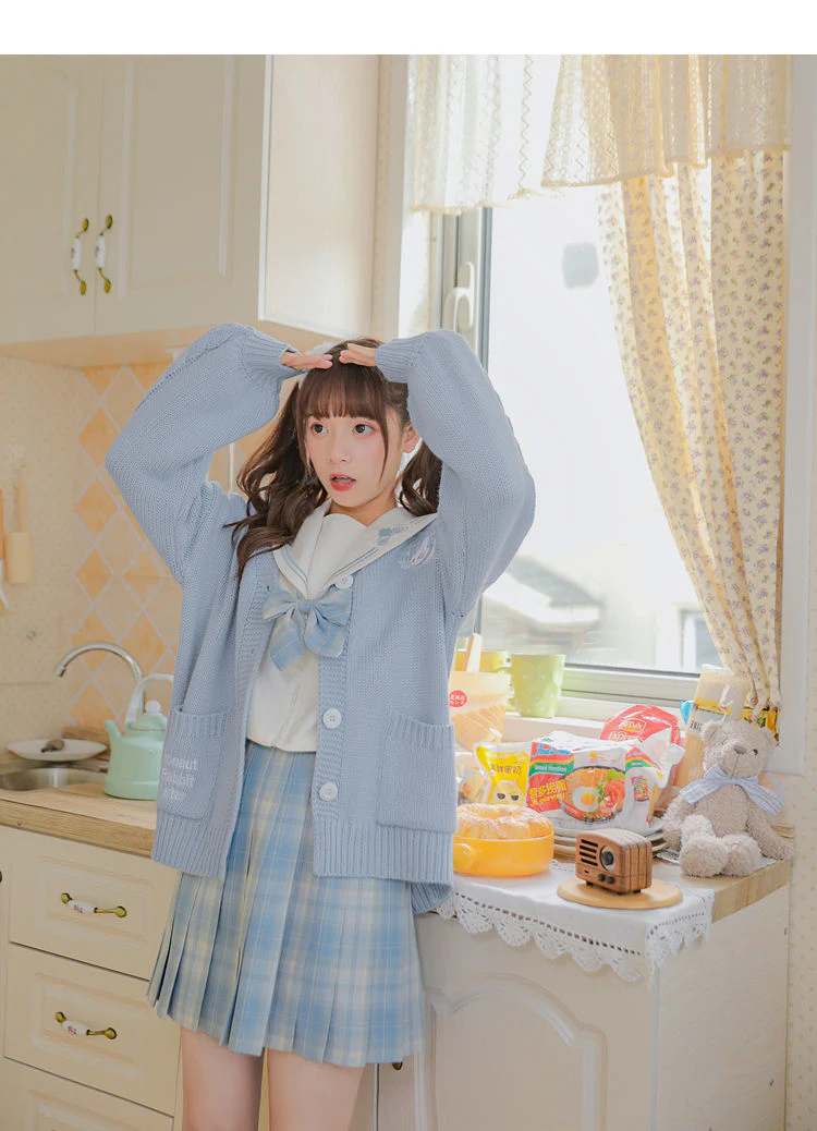 Kawaii Aesthetic Cardigan Sweater Blue - Image 10