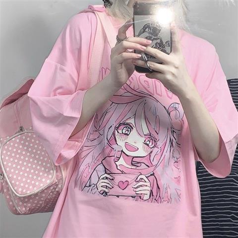 Kawaii Anime T-Shirt Happy Girl Pink - Image 3