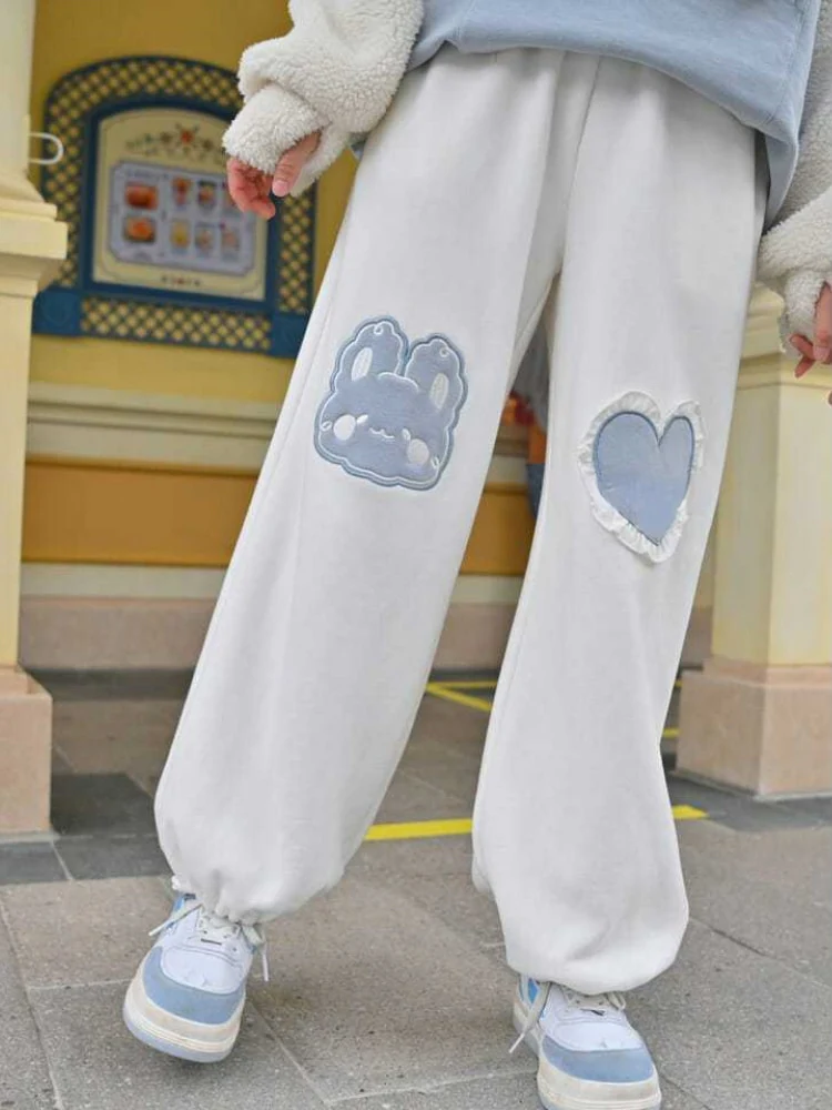 Kawaii Blue Joggers Sweatpants Bunny Heart - Image 3