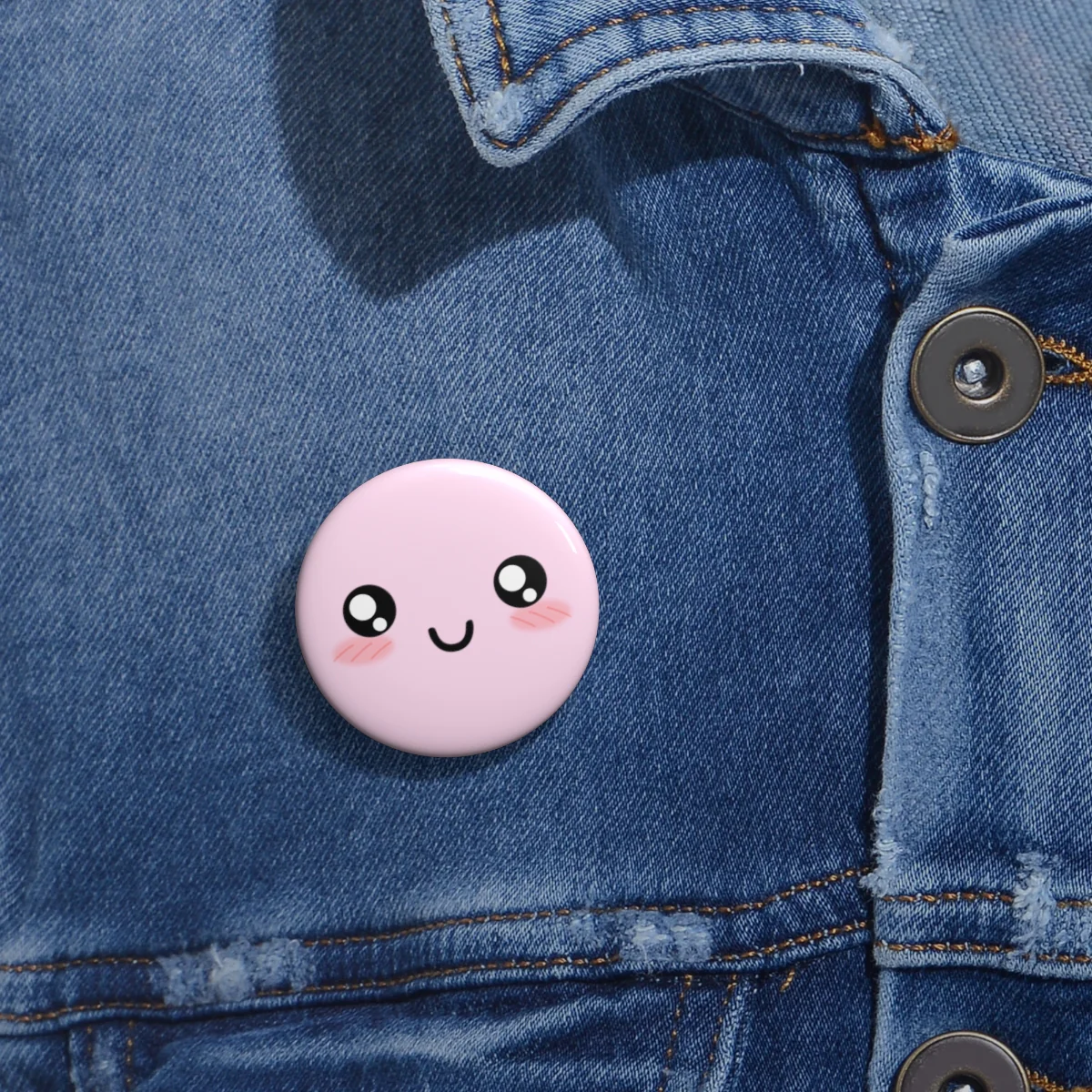 Kawaii Pastel Cutie Face Pink Pin Button - Image 3