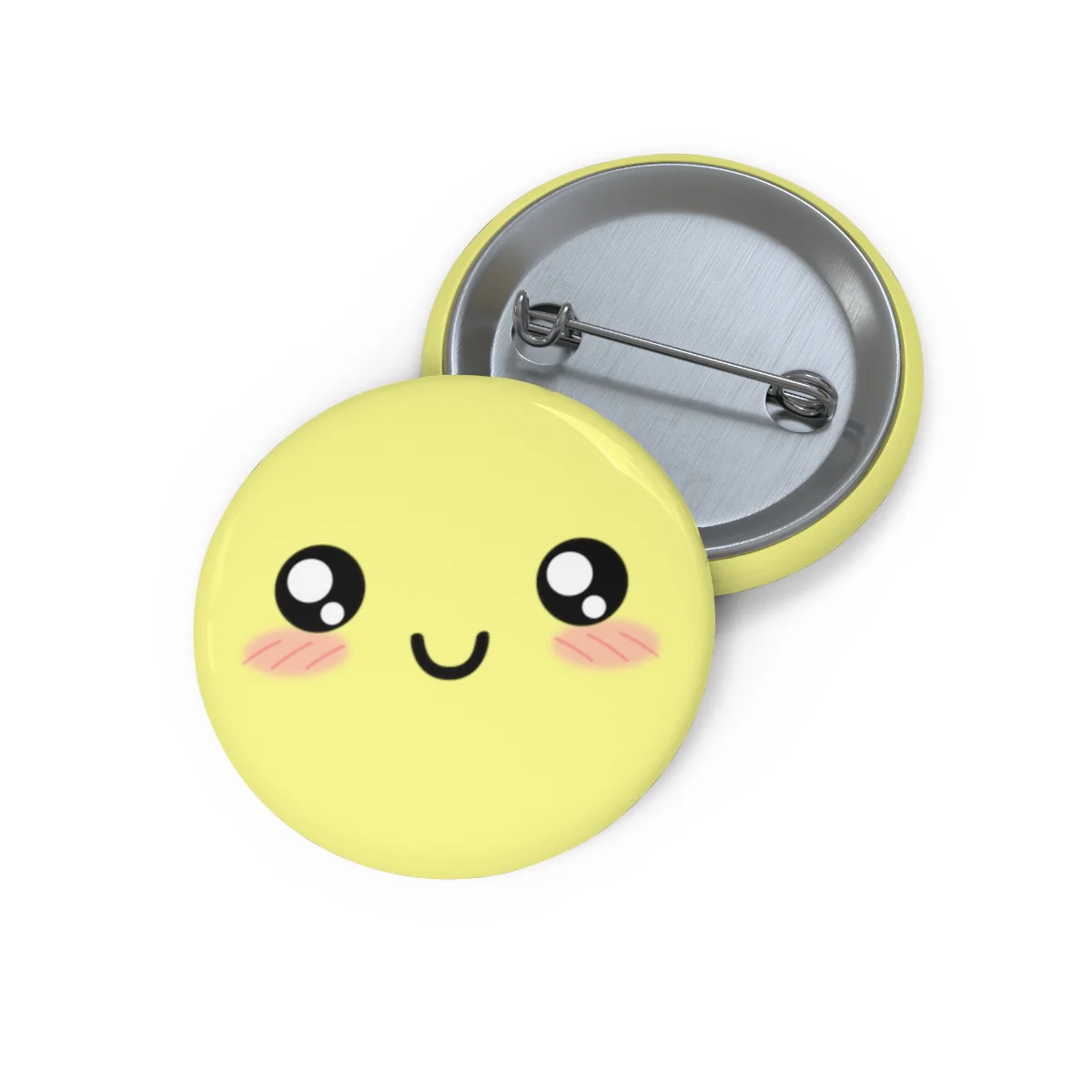 Kawaii Pastel Cutie Face Yellow Pin Button - Image 3