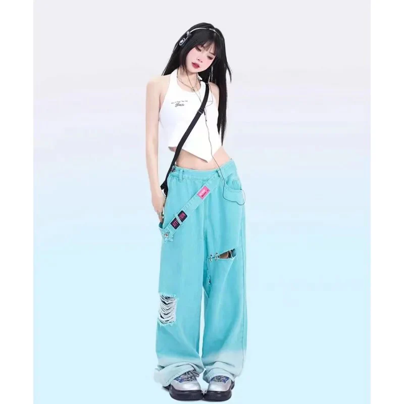 Korean Streetwear Baggy Jeans Teal Blue - Image 7